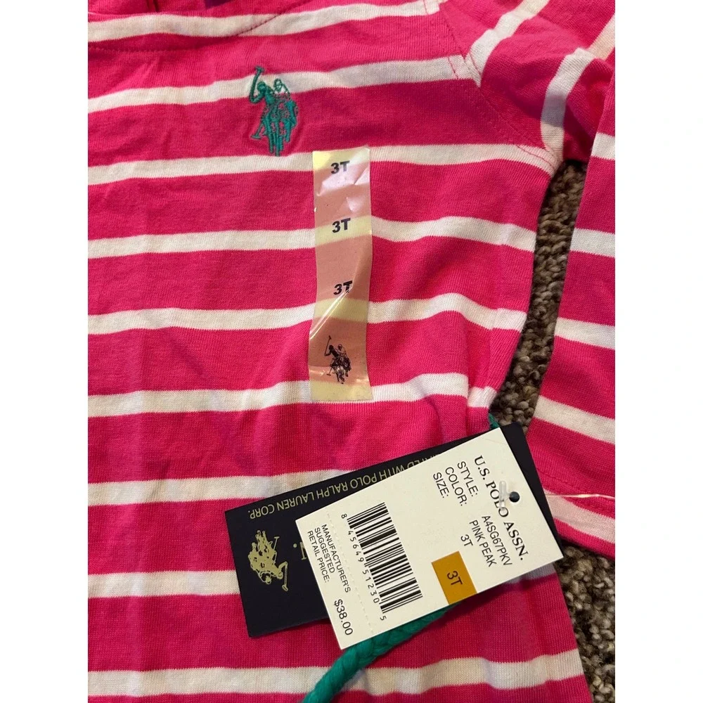 K4 US Polo Assn Girls Pink Striped Dress 3T‎ Long Sleeve Casual Cute
